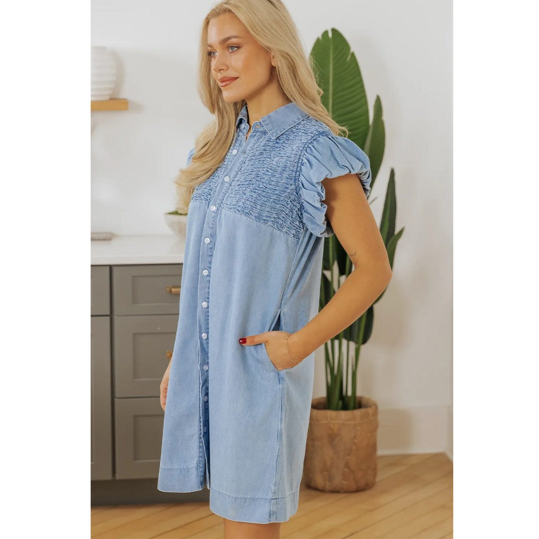 Take Your Chance, Short Sleeve Denim Dress