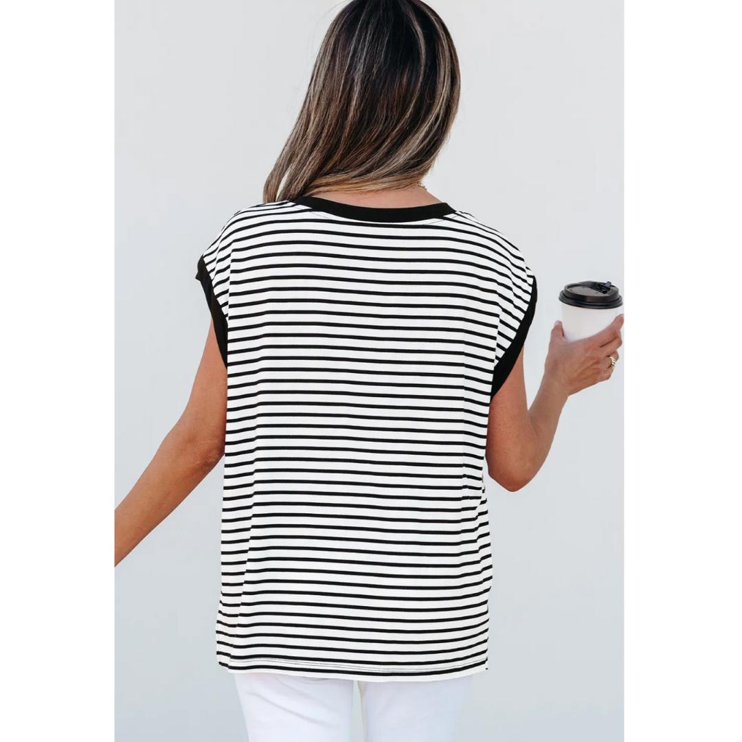 Meet For Coffee, Short Sleeve Stripe Top