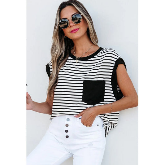 Meet For Coffee, Short Sleeve Stripe Top