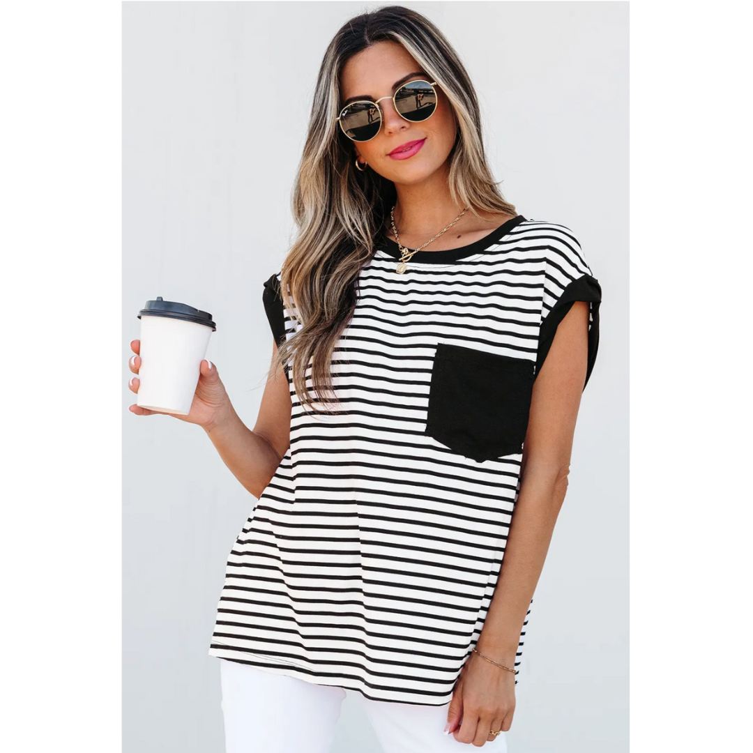 Meet For Coffee, Short Sleeve Stripe Top