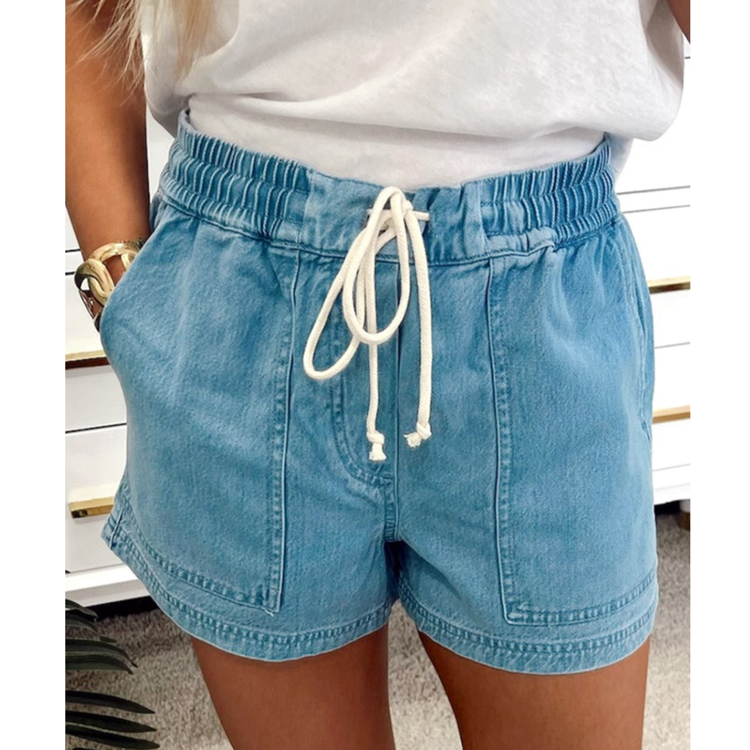 Style With Flexibility, Drawstring Denim Shorts with Pockets