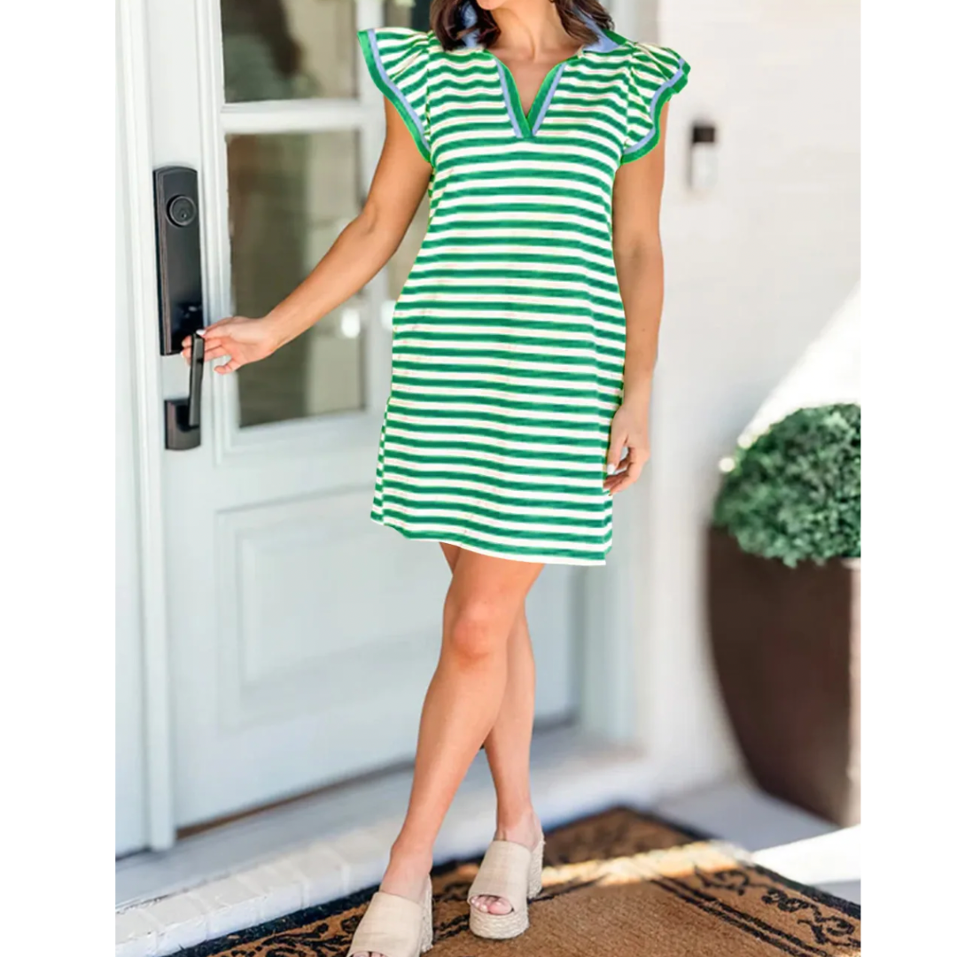 Just My Type, Short Ruffle Sleeve Stripe Dress