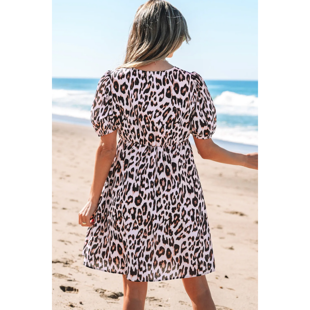 No Hiding Girl, Short Sleeve Leopard Dress
