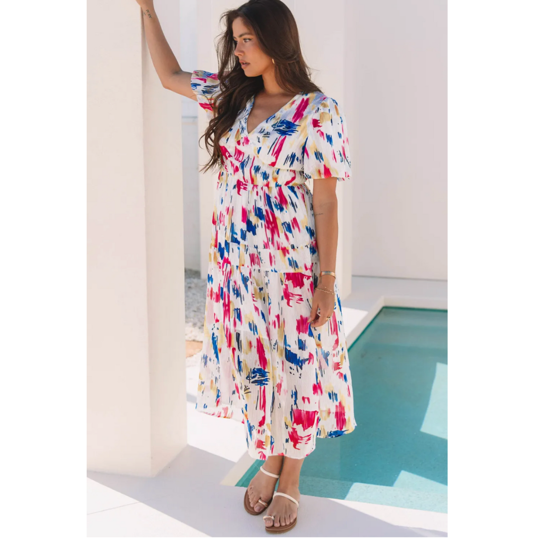 The Beauty Of Abstract, Colorful Short Sleeve Midi Dress