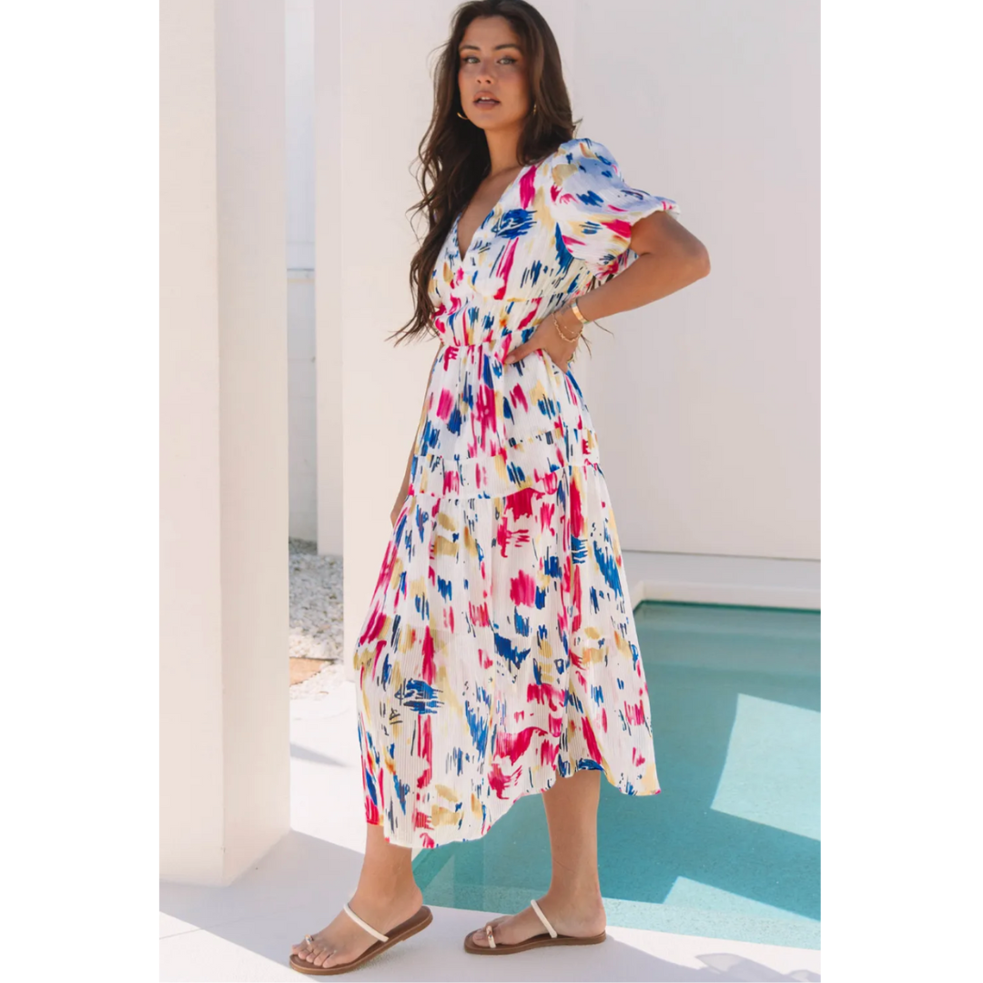 The Beauty Of Abstract, Colorful Short Sleeve Midi Dress