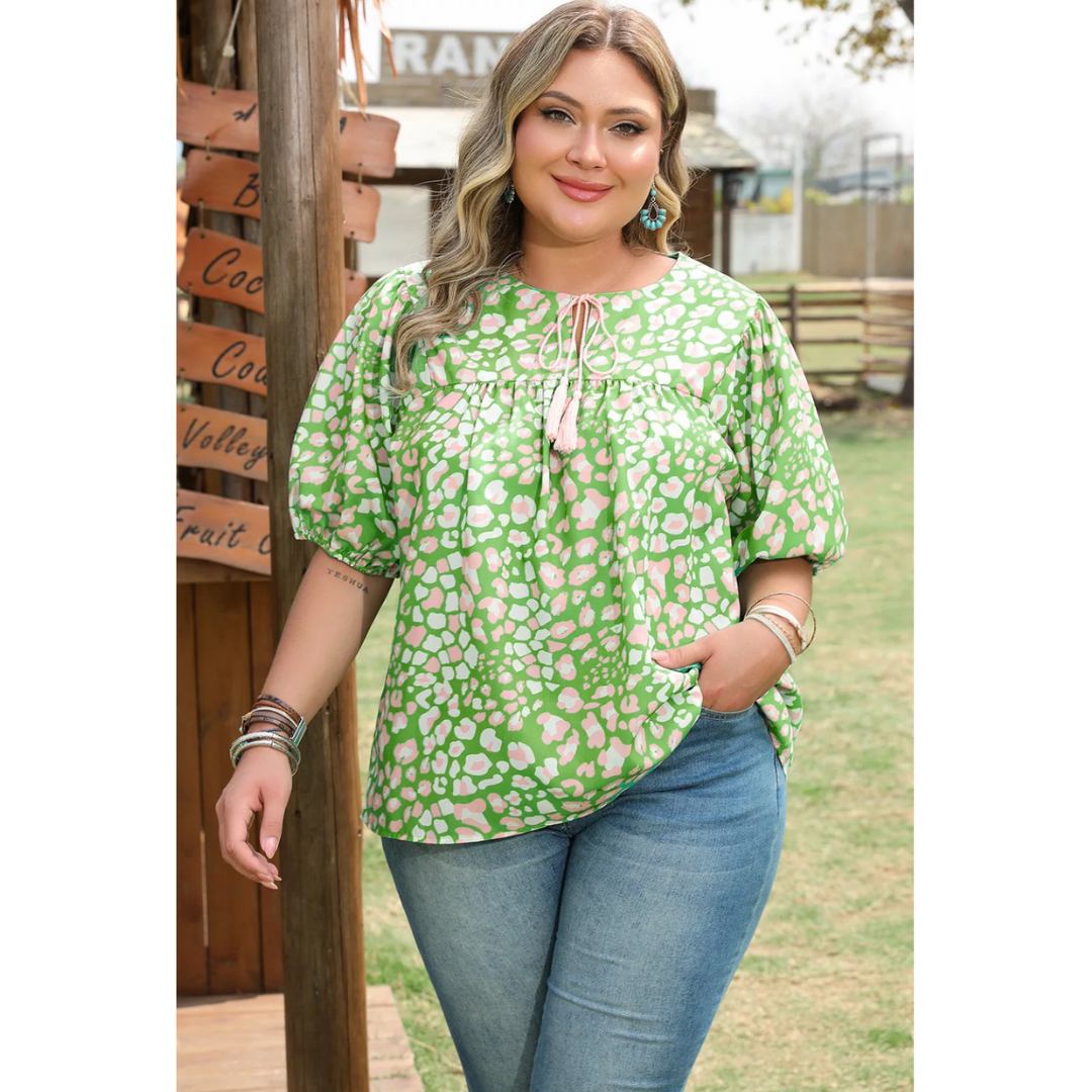 So Many Places, Short Sleeve Colorful Leopard Print Top