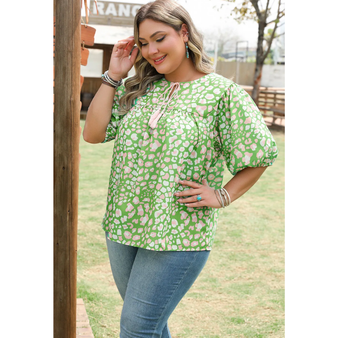 So Many Places, Short Sleeve Colorful Leopard Print Top