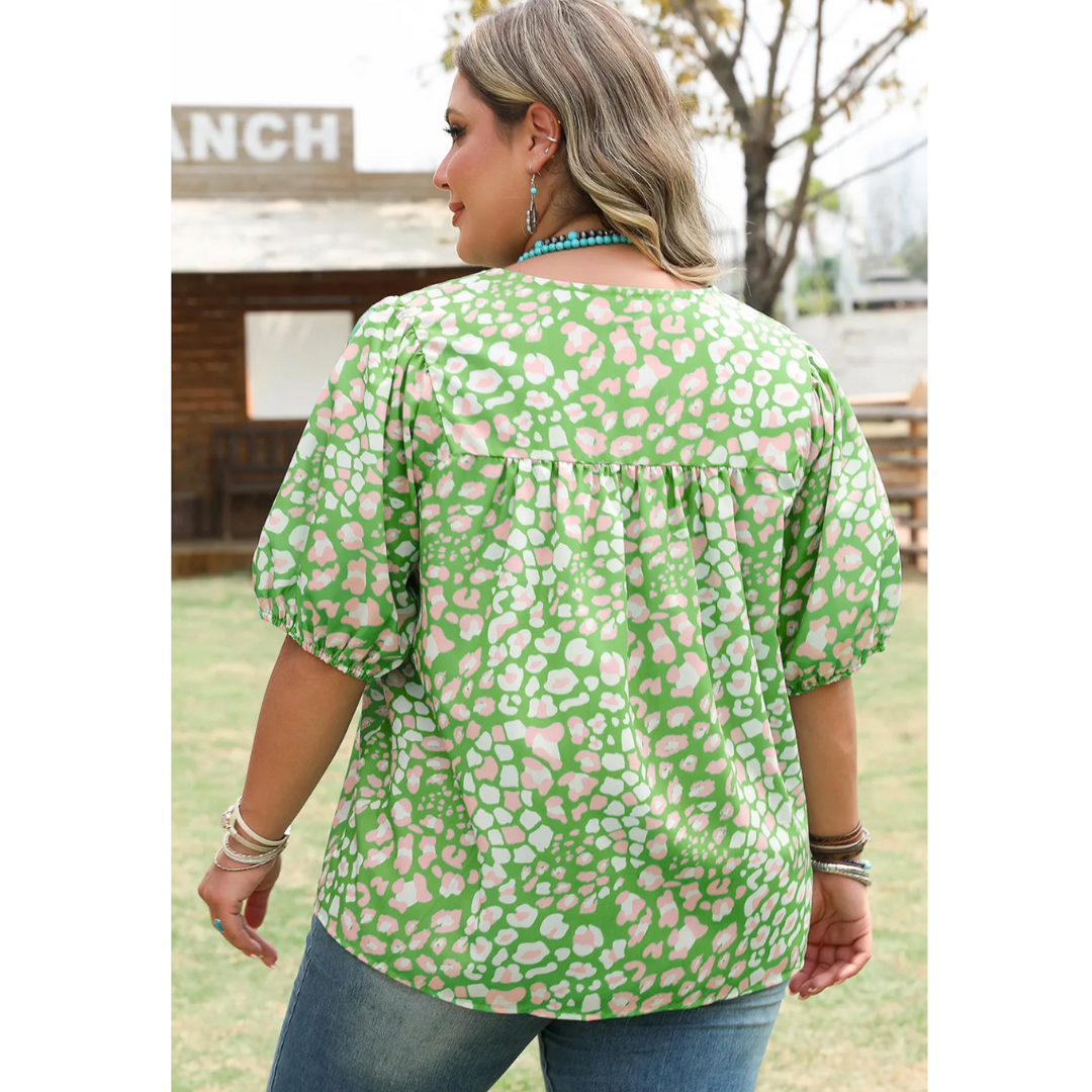 So Many Places, Short Sleeve Colorful Leopard Print Top