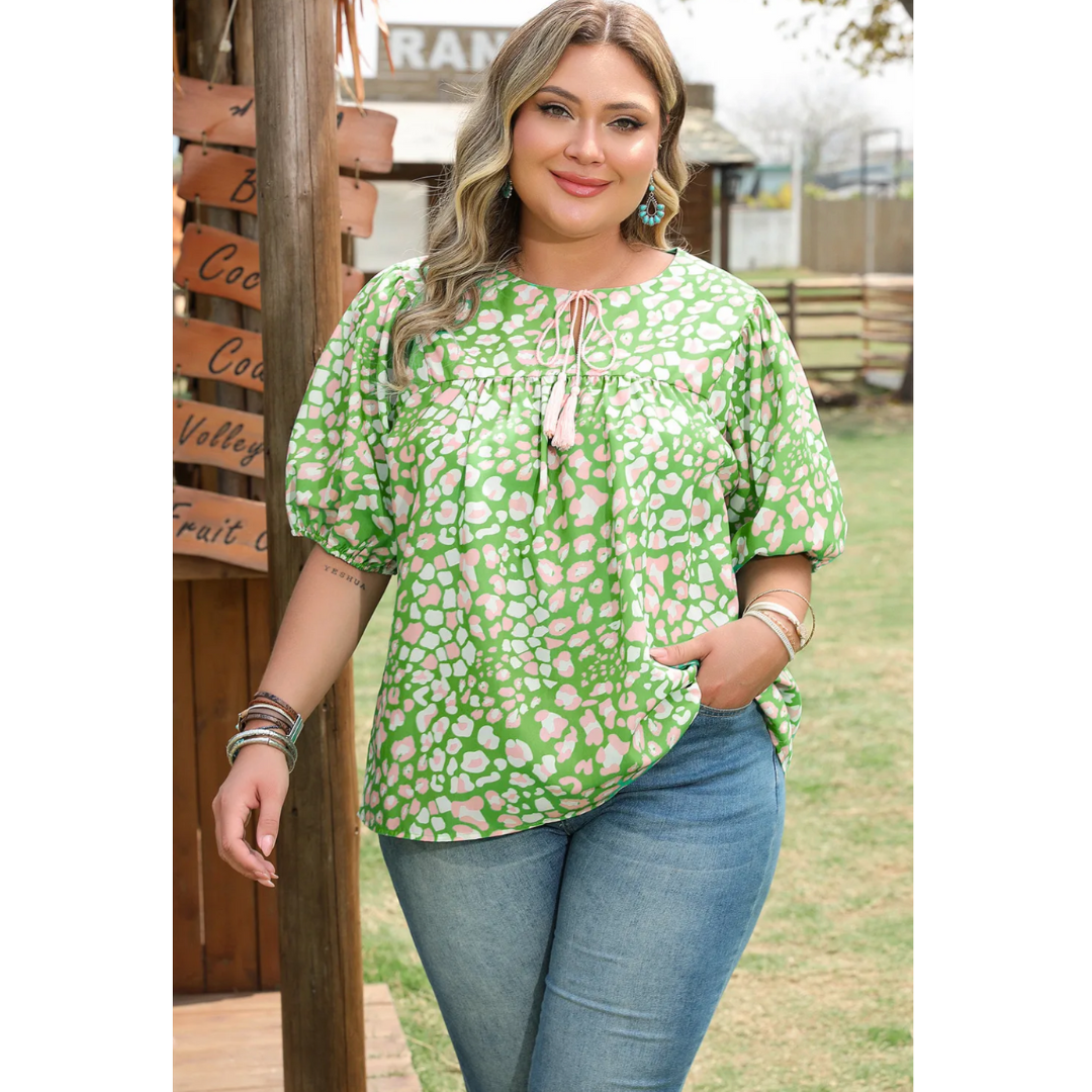 So Many Places, Short Sleeve Colorful Leopard Print Top