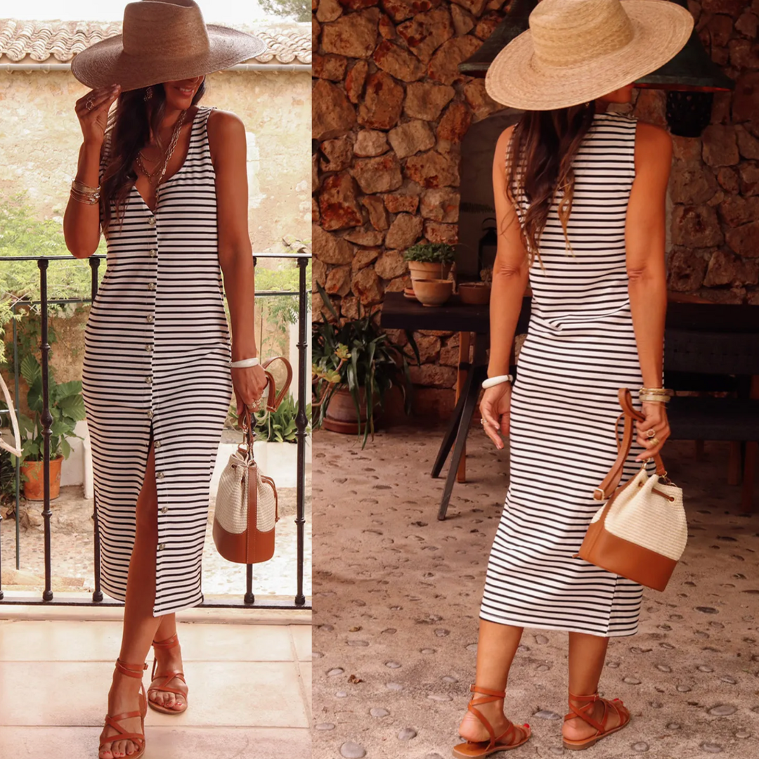Before It's Over, Stripe Button Down Midi Dress