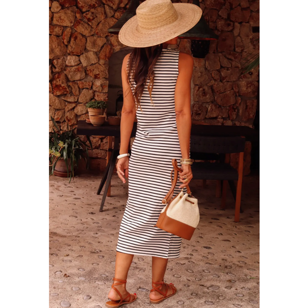 Before It's Over, Stripe Button Down Midi Dress