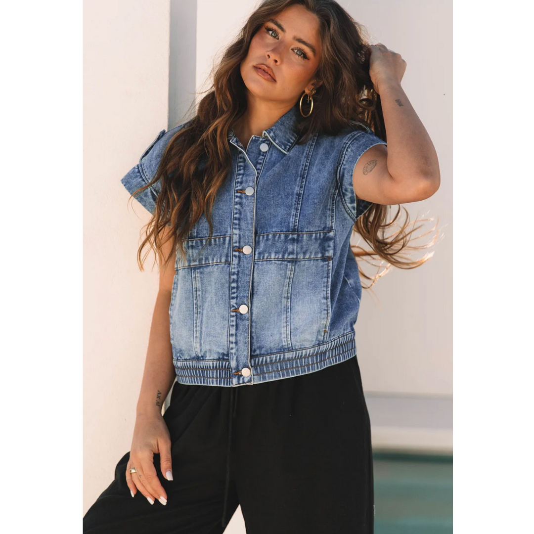 No Matter What, Short Sleeve Denim Jacket With Pockets