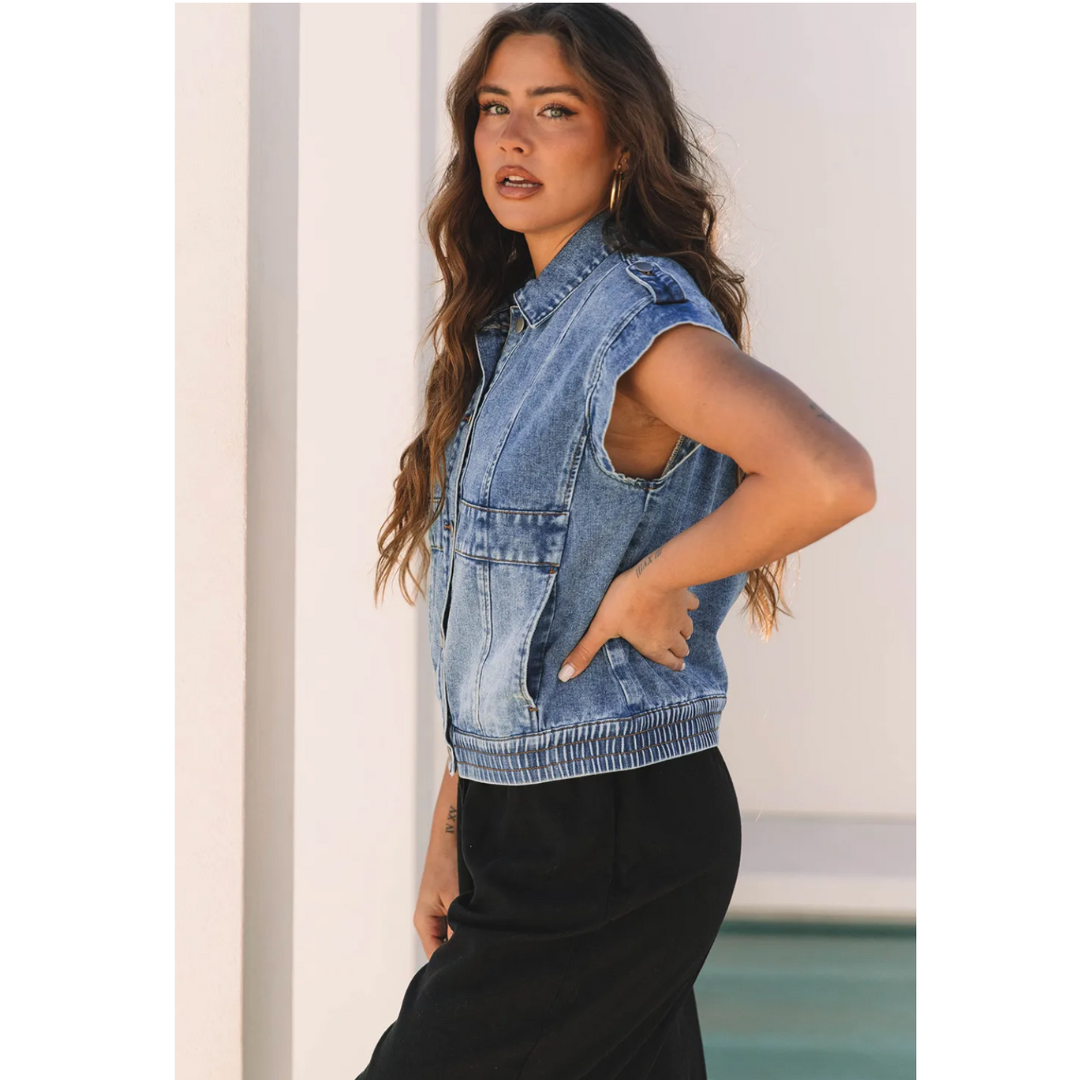 No Matter What, Short Sleeve Denim Jacket With Pockets