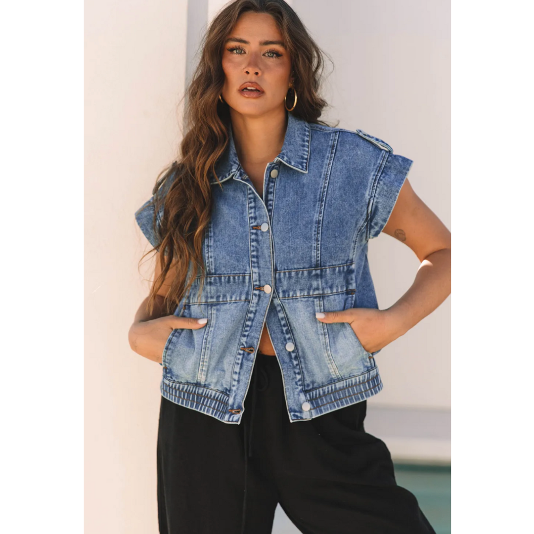 No Matter What, Short Sleeve Denim Jacket With Pockets