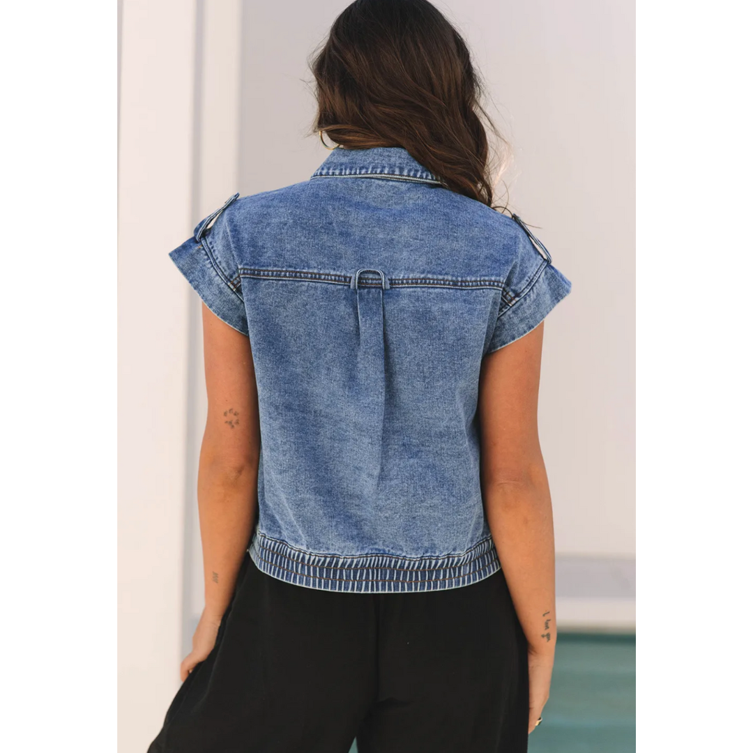No Matter What, Short Sleeve Denim Jacket With Pockets