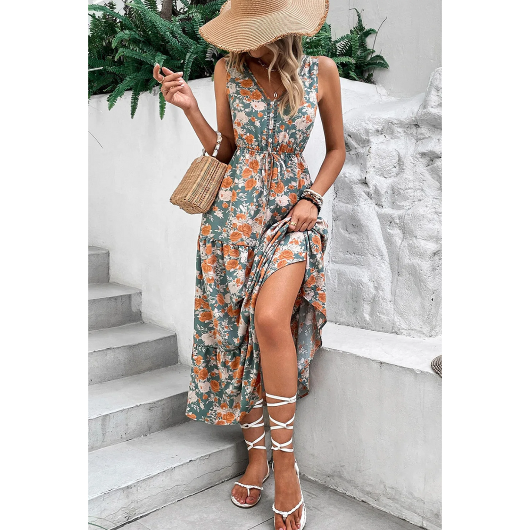 Hello Sunshine Sleeveless Floral Maxi Dress
