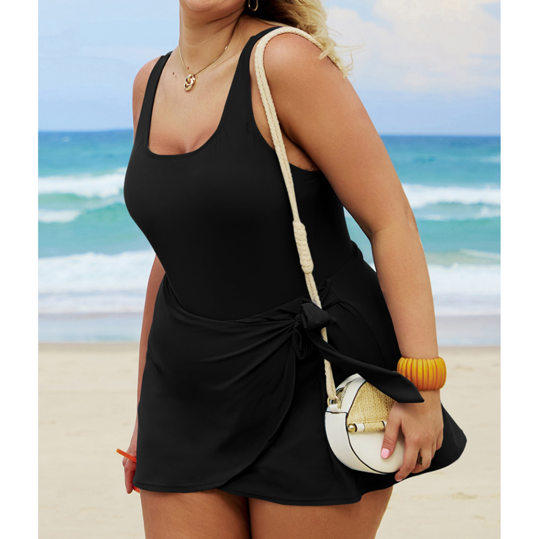 Poolside Party Girl, One Piece Swimsuit with Skirted Bottom