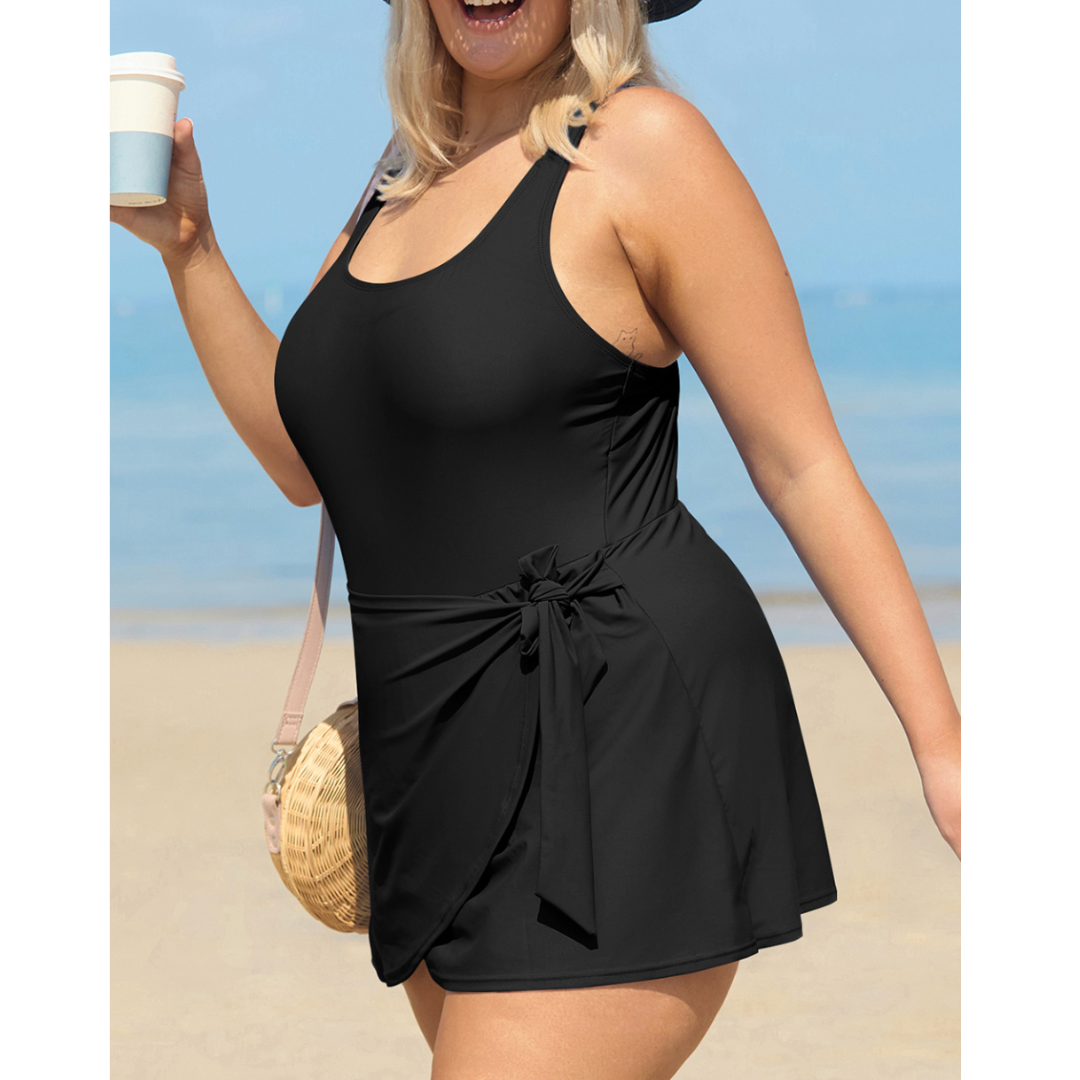 Poolside Party Girl, One Piece Swimsuit with Skirted Bottom