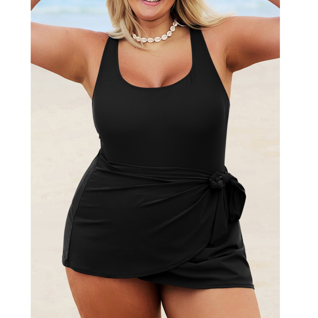 Poolside Party Girl, One Piece Swimsuit with Skirted Bottom