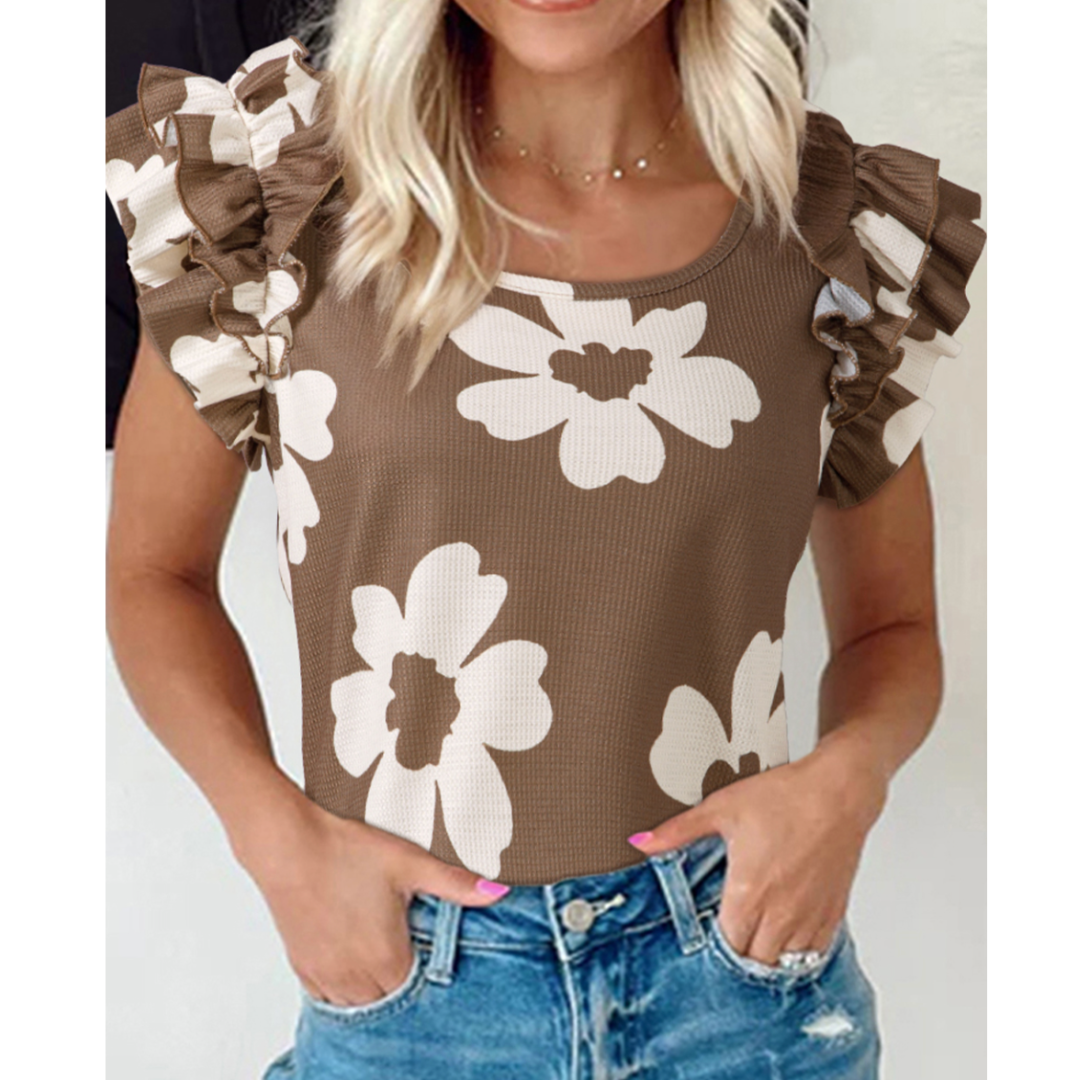 Darling Daisies, Short Ruffle Sleeve Top