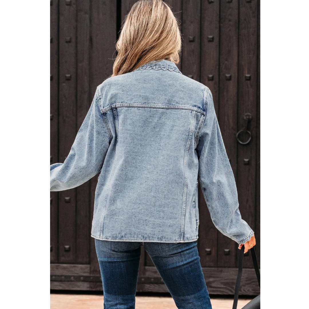 Denim Delight, Scalloped Edge Button-Up Jacket