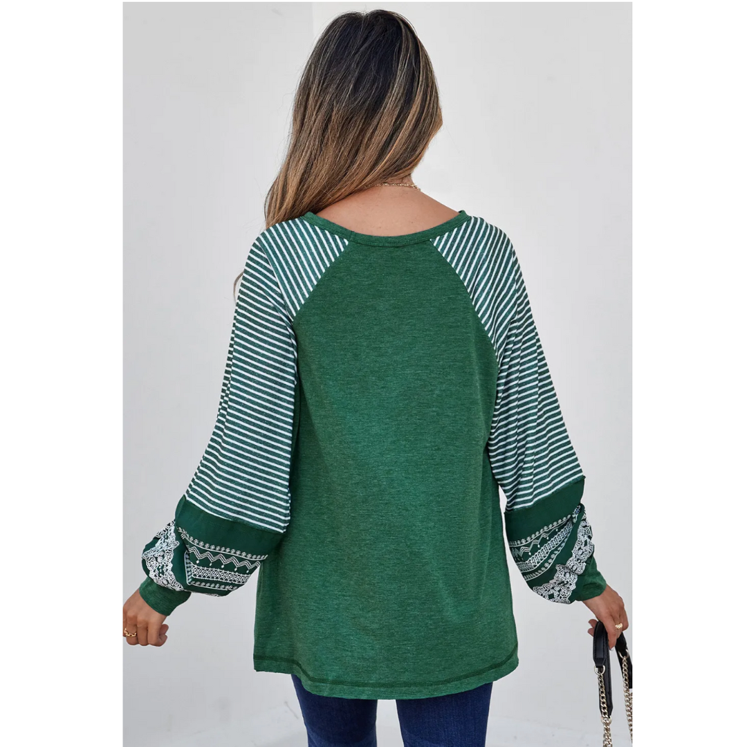 "Weekend Whimsy, Stripe & Stitch Long Sleeve Top"