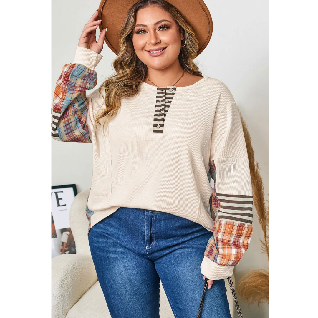 Patch Me If You Can, Curvy Waffle & Plaid Henley