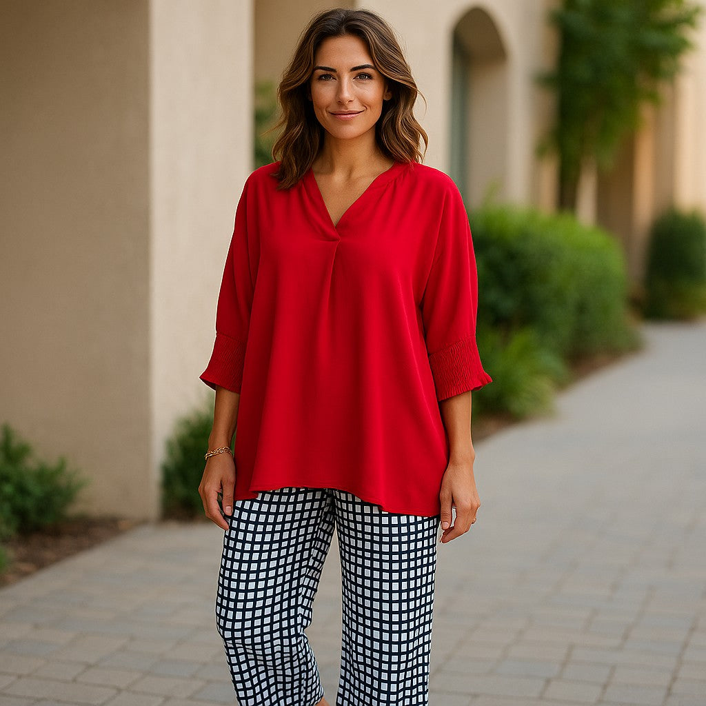 Boldly Yours, Smocked Sleeve V-Neck Blouse