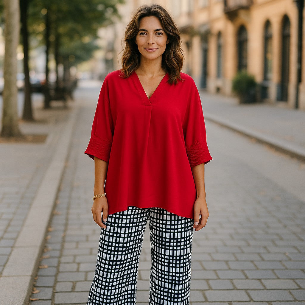 Boldly Yours, Smocked Sleeve V-Neck Blouse
