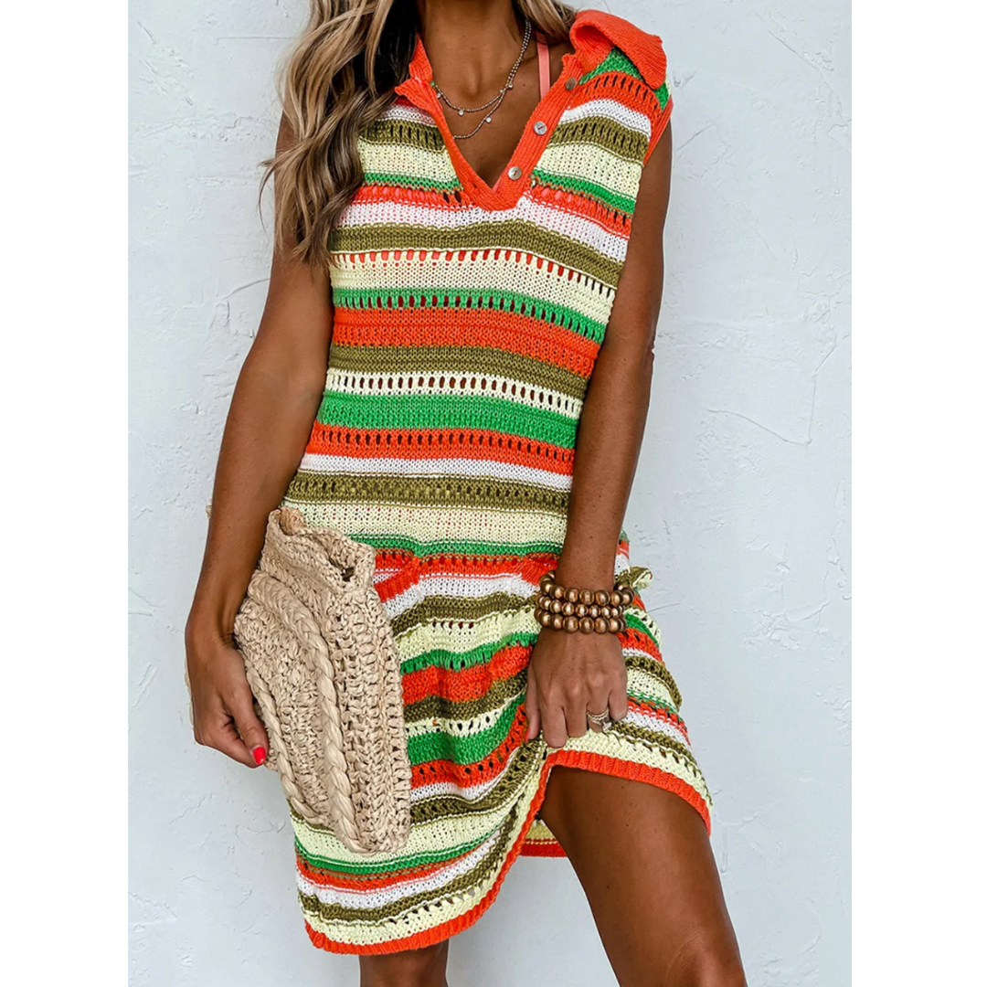 Mama Mia, Sleeveless Crochet Colorblock Dress
