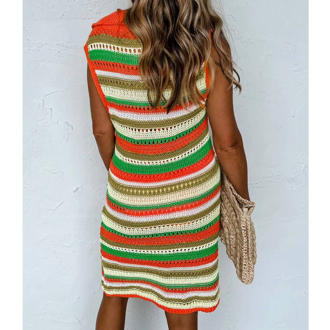 Mama Mia, Sleeveless Crochet Colorblock Dress