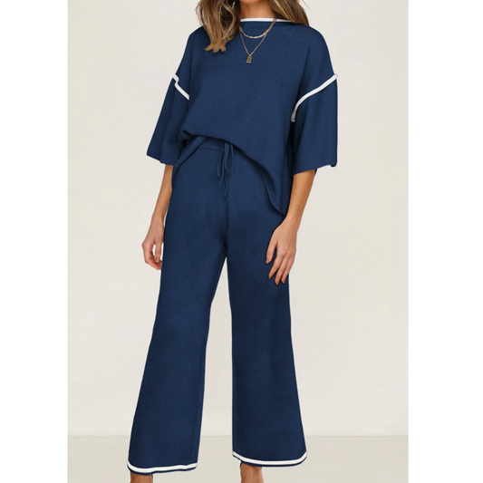 Oh So Classy, Short Sleeve Drop Shoulder Crop Pant Set