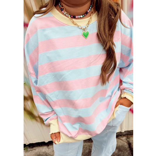 The Time Has Come, Long Sleeve Stripe Colorblock Top (1X-4X)