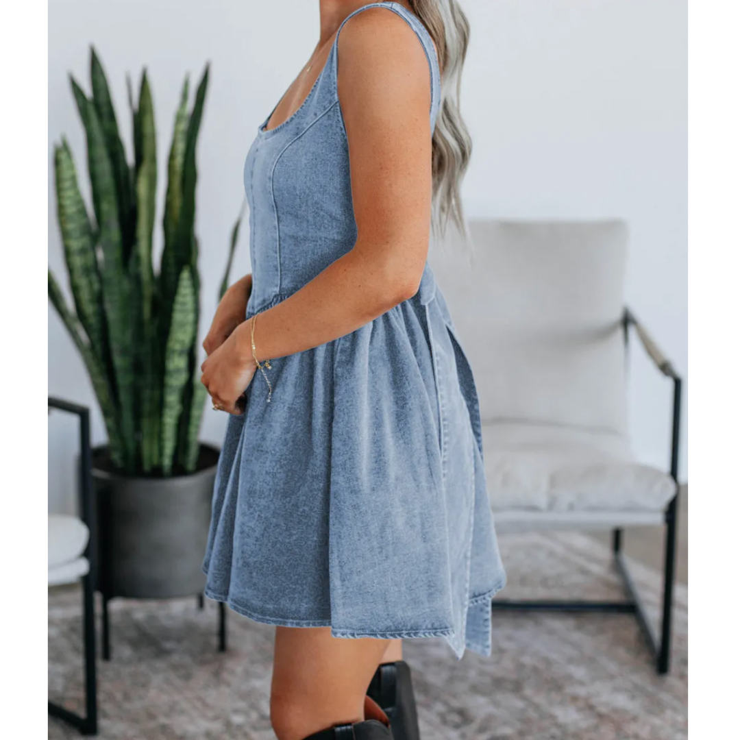 Grab Your Cowgirl Boots, It's Go Time, Denim Dress with Low Back Bowtie