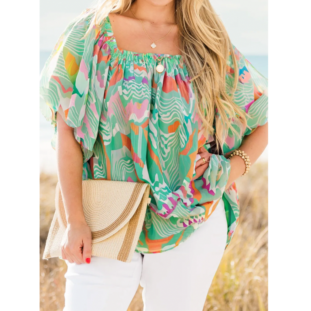 Happy To See You, Short Sleeve Floral Top (1X-4X)