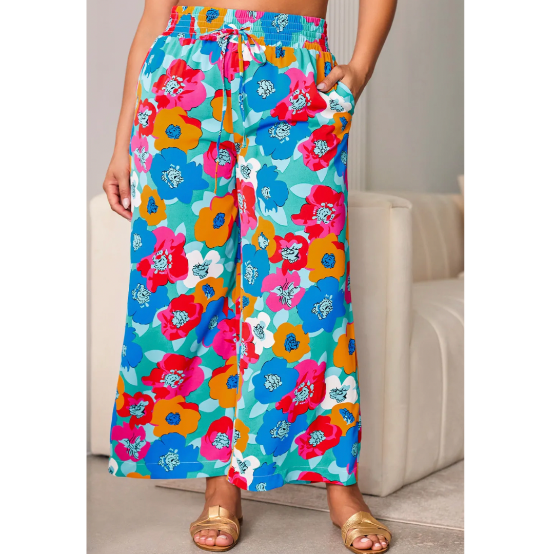 Summer Yacht Club, Floral Pants with Pockets (Small-2X)