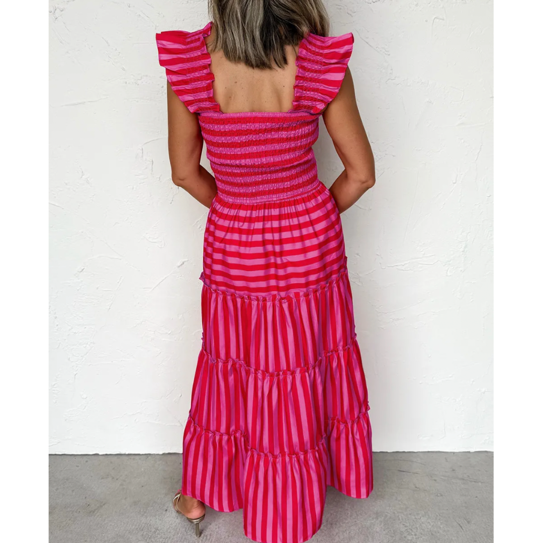 Be The Inspiration, Short Ruffle Sleeve Stripe Maxi Dress