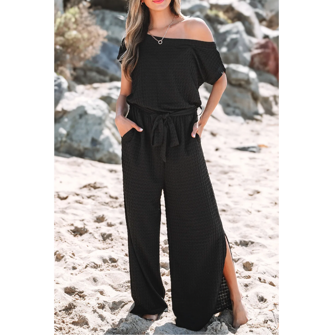 Let Them Stare, Short Sleeve Jumpsuit with Side Slit