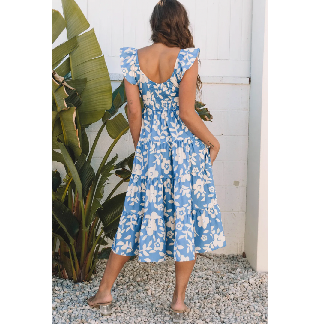 A Bit Flirty, Short Ruffle Sleeve Floral Dress