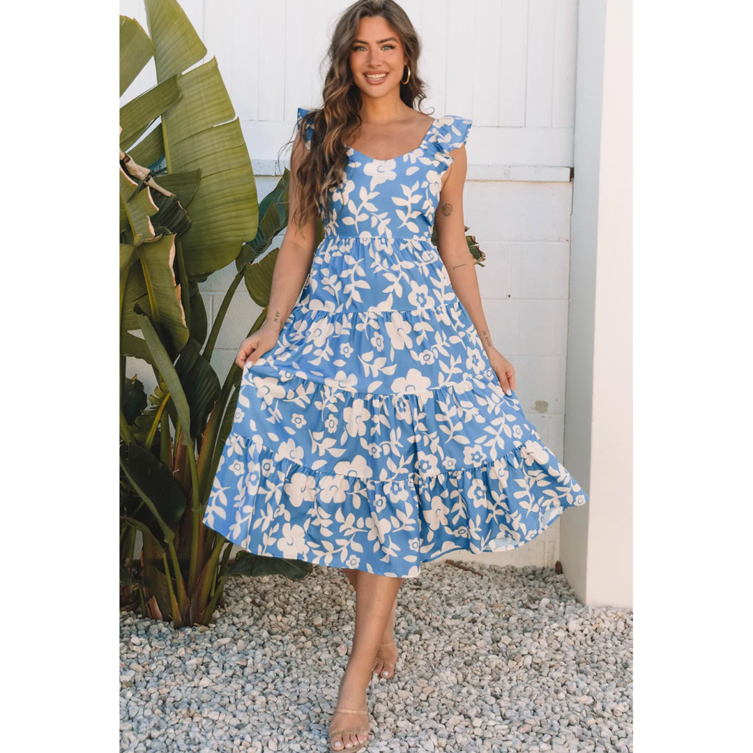 A Bit Flirty, Short Ruffle Sleeve Floral Dress