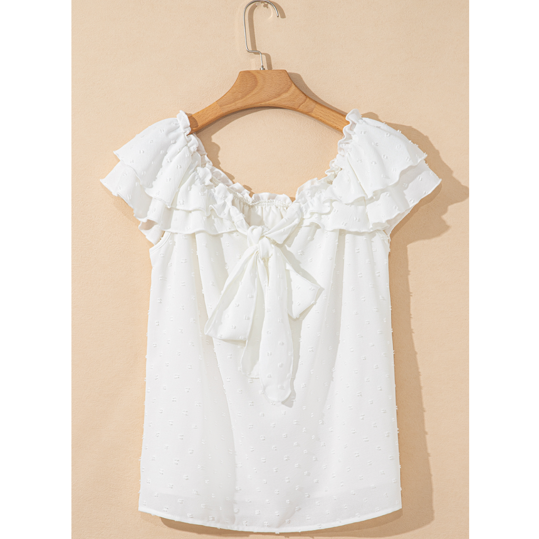 In Your Sights, On/Off Shoulder Swiss Dot Blouse