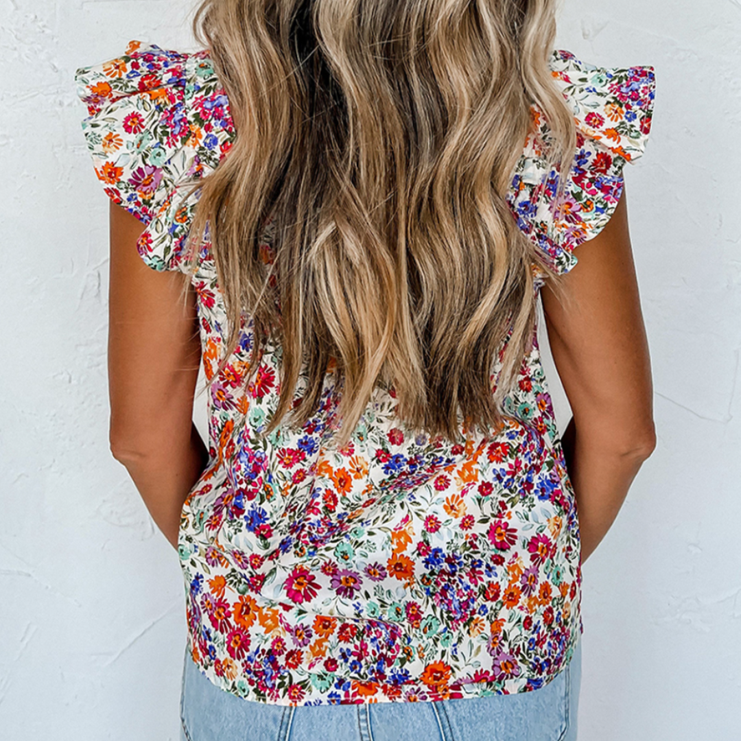 The One I've Wanted, Short Ruffle Sleeve Floral Top