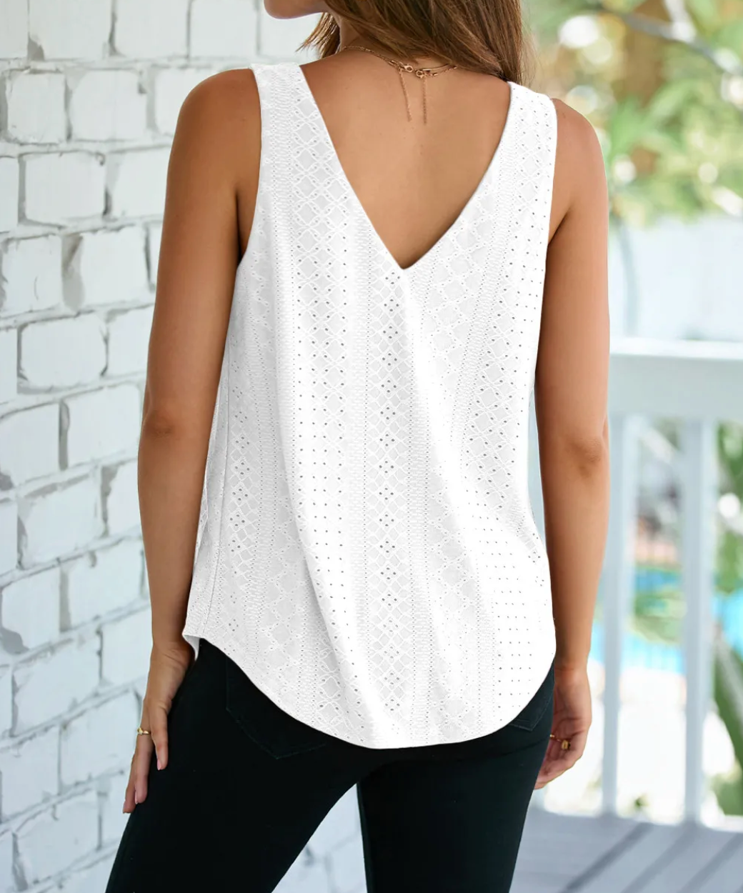 Eye-let Be Around, Wide Straps V Neck Eyelet Tank