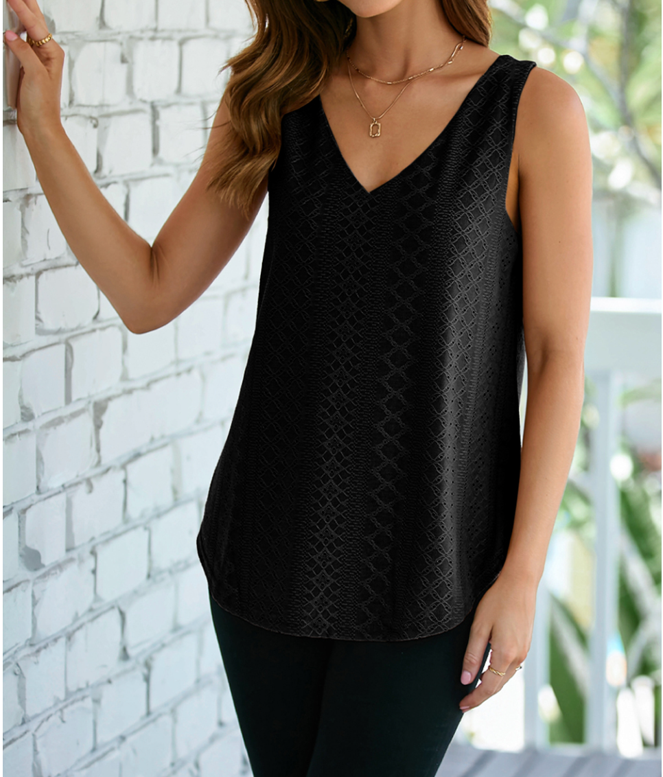 Eye-let Be Around, Wide Straps V Neck Eyelet Tank