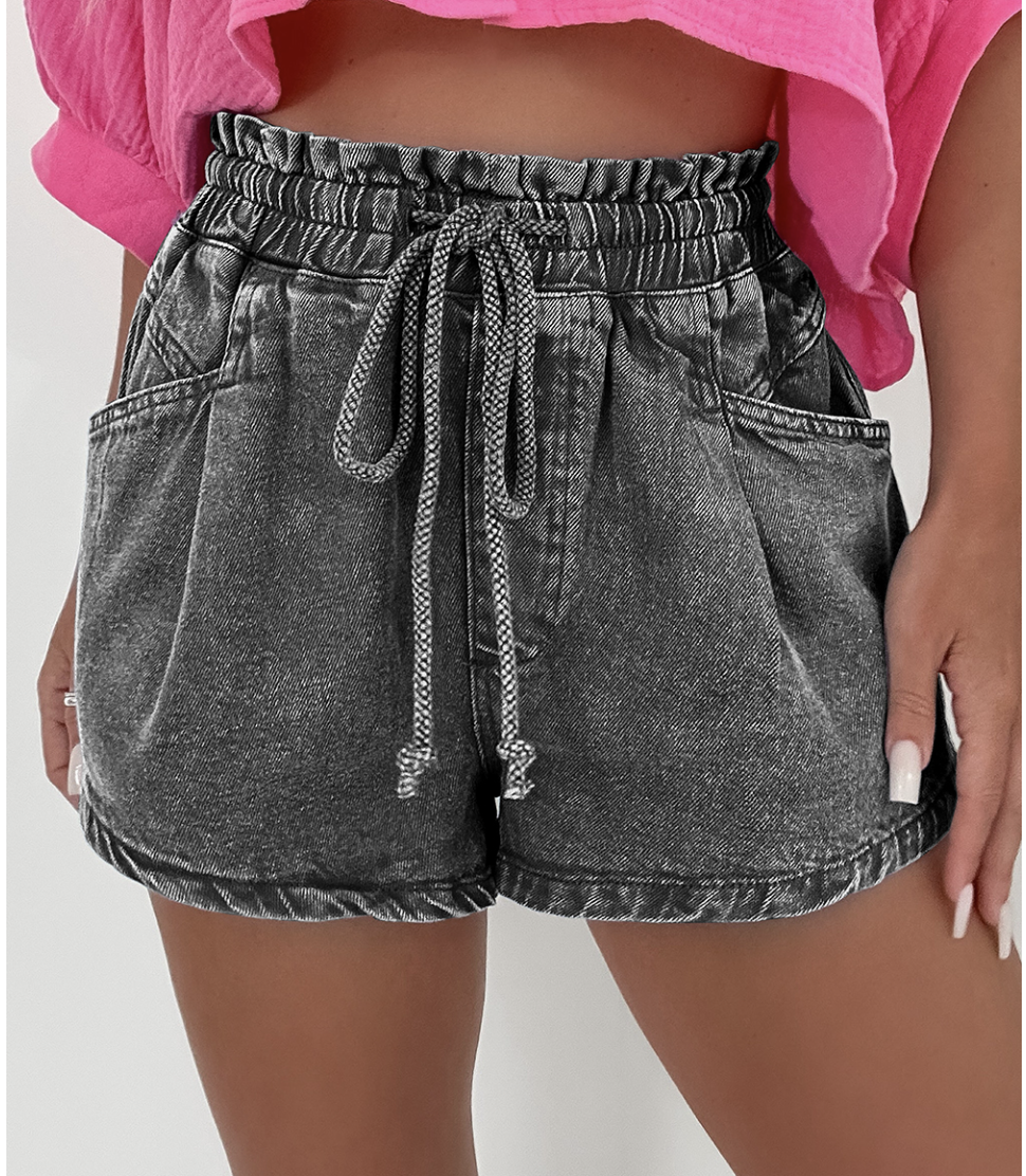 Giddy Up Cowgirl, Denim Drawstring Shorts with Pockets