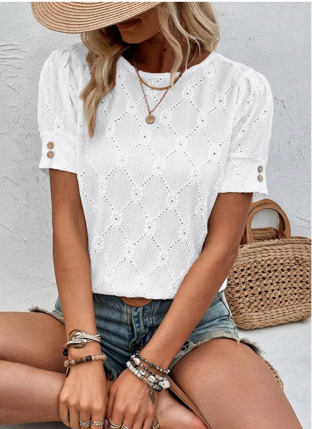 Put A Smile On, Floral Textured Short Sleeve Top