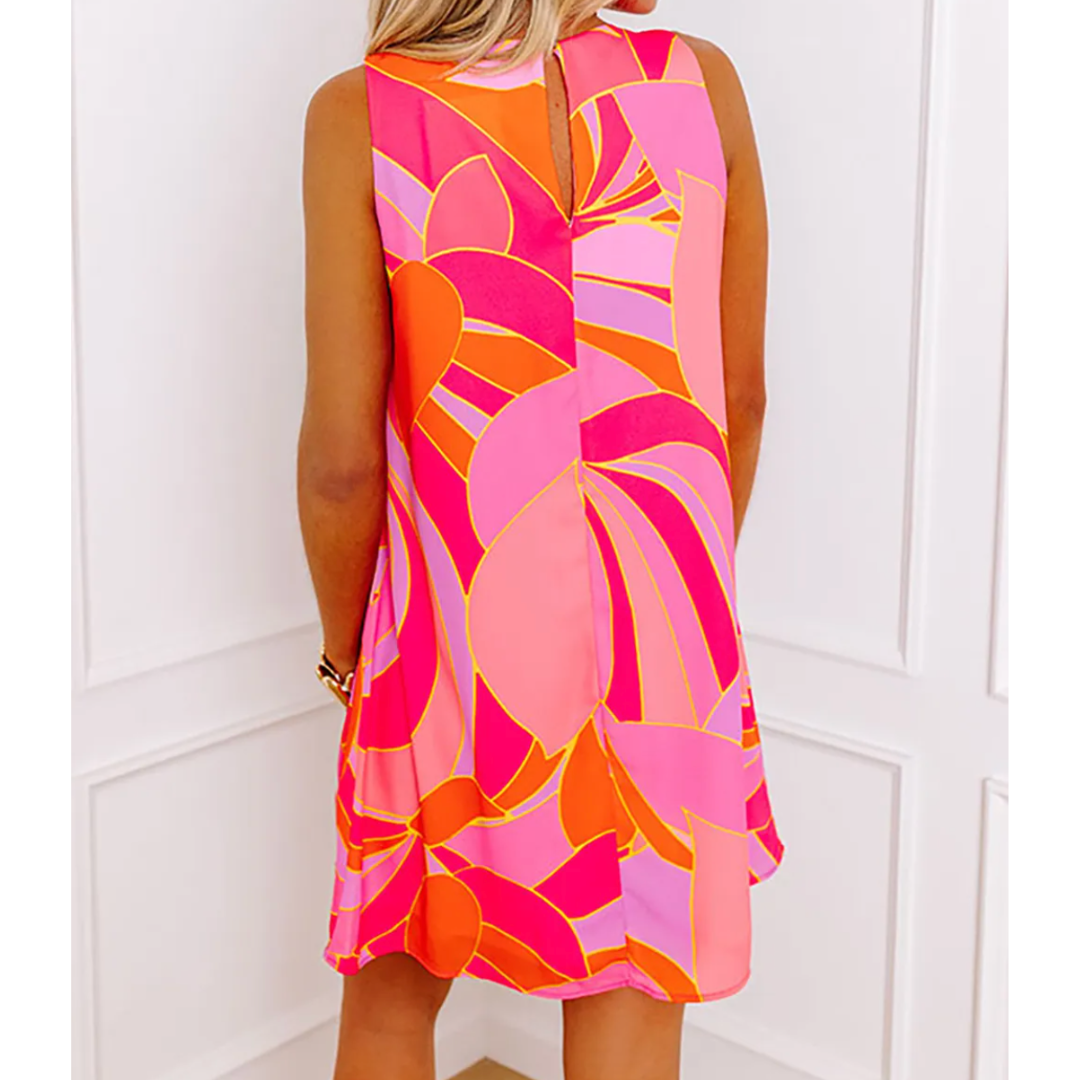 Kissed By The Sun, Sleeveless Abstract Print Dress