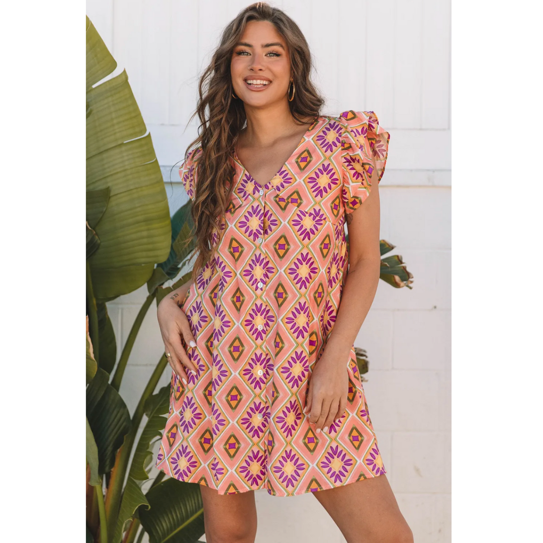 Under The Stars, Short Ruffle Sleeve Shift Dress
