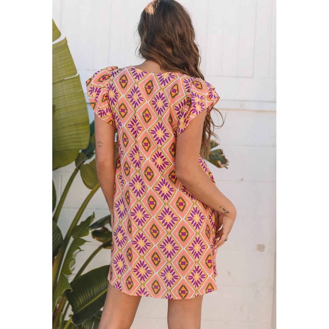 Under The Stars, Short Ruffle Sleeve Shift Dress