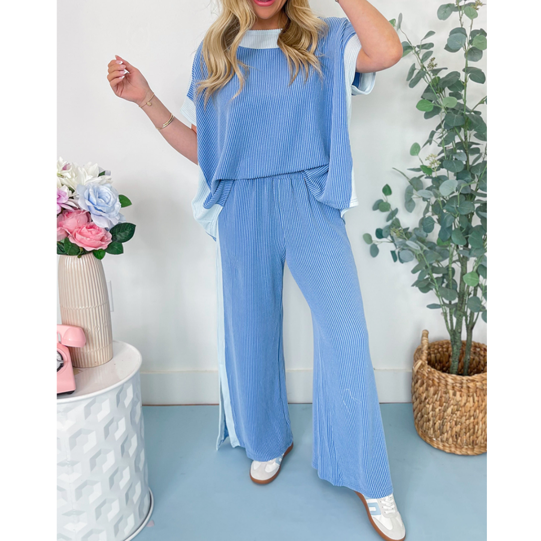 Doesn't Get any Better, Short Sleeve Corded Pant Set with Side Slits